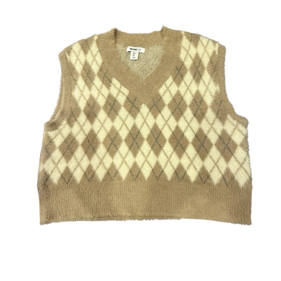 William Rast Tops - William Rast Women’s Soft Beige Old Money Neutral Argyle Knit Vest sz L